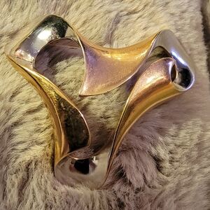 Trifari Gold and Silver Tone Sculptural Ribbon Brooch